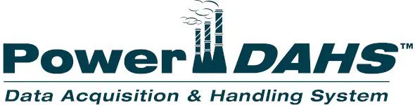 Logo for "Power DAHS" featuring three industrial smokestacks above the letters "DAHS." Below, the text reads "Data Acquisition & Handling System," highlighting its role in emissions monitoring and DAHS applications.