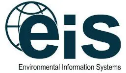 Logo for Environmental Information Systems, featuring "eis" in bold with a partial globe in the "e." Ideal for emissions monitoring solutions such as CEMS and DAHS. The full name appears below in smaller text.