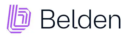 Belden logo featuring a stylized purple "B" icon on the left and the word "Belden" in black text on the right, set against a white background.