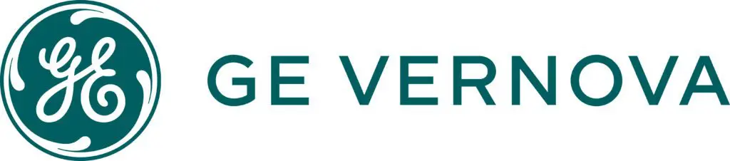 GE Vernova logo featuring “GE” in stylized script inside a green circular emblem, followed by the words “GE VEROVA” in bold, uppercase green letters on a white background.