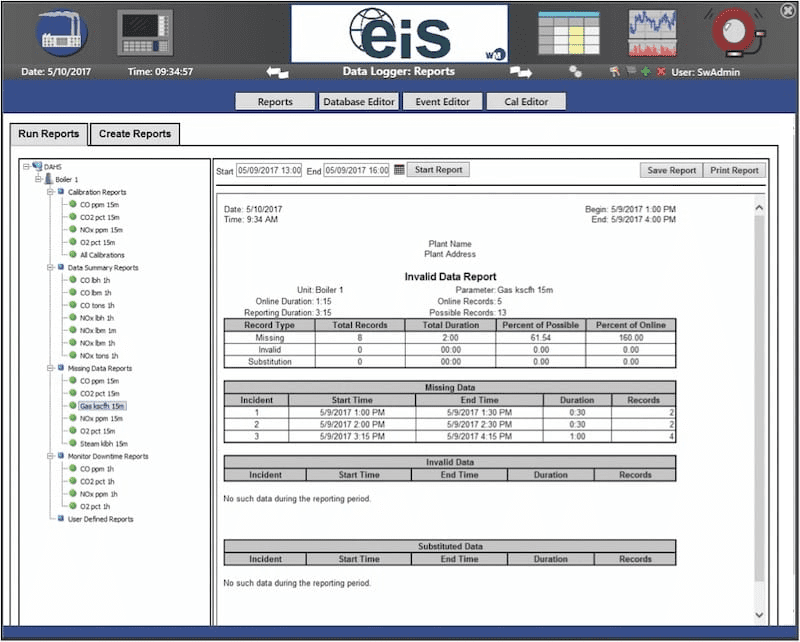 EIS Data Report screenshot.