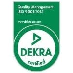 Quality management ISO 9001:2015 DEKRA certified logo.