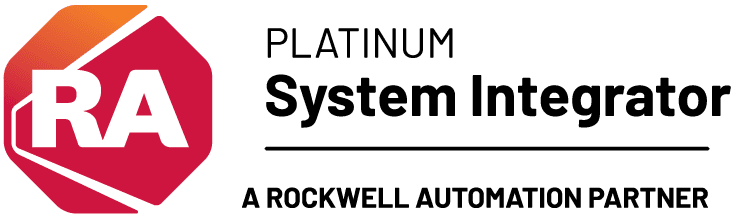 System Integrator Platinum Logo Logo with a red hexagon featuring "RA" and the text "Platinum System Integrator" above a line, with "A Rockwell Automation Partner" below it.