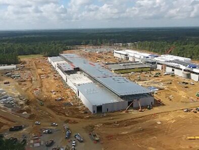 Hyperscale Data Center Campus Construction Aerial view of a hyperscale data center campus under construction